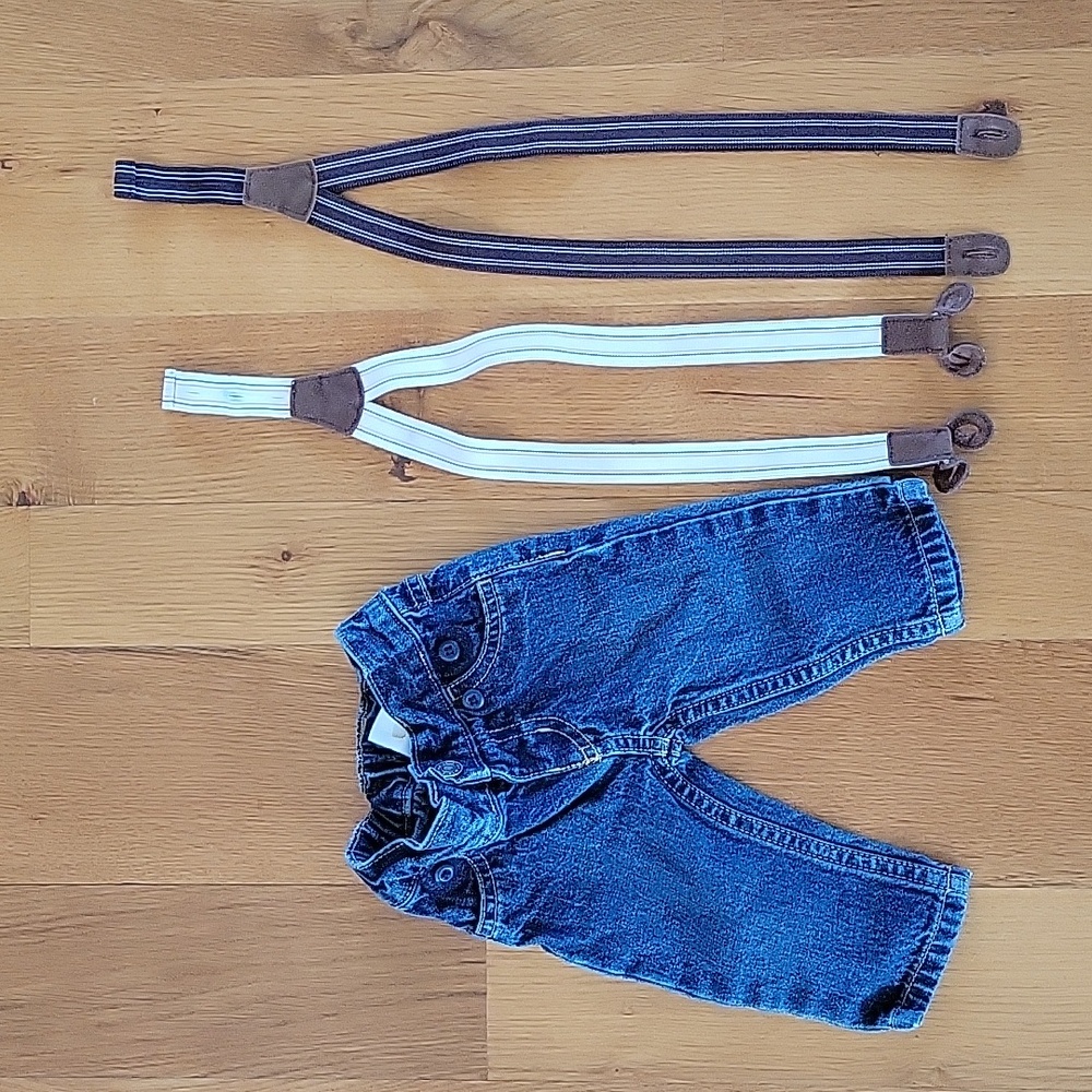 Baby boys size 3 months jeans with suspenders